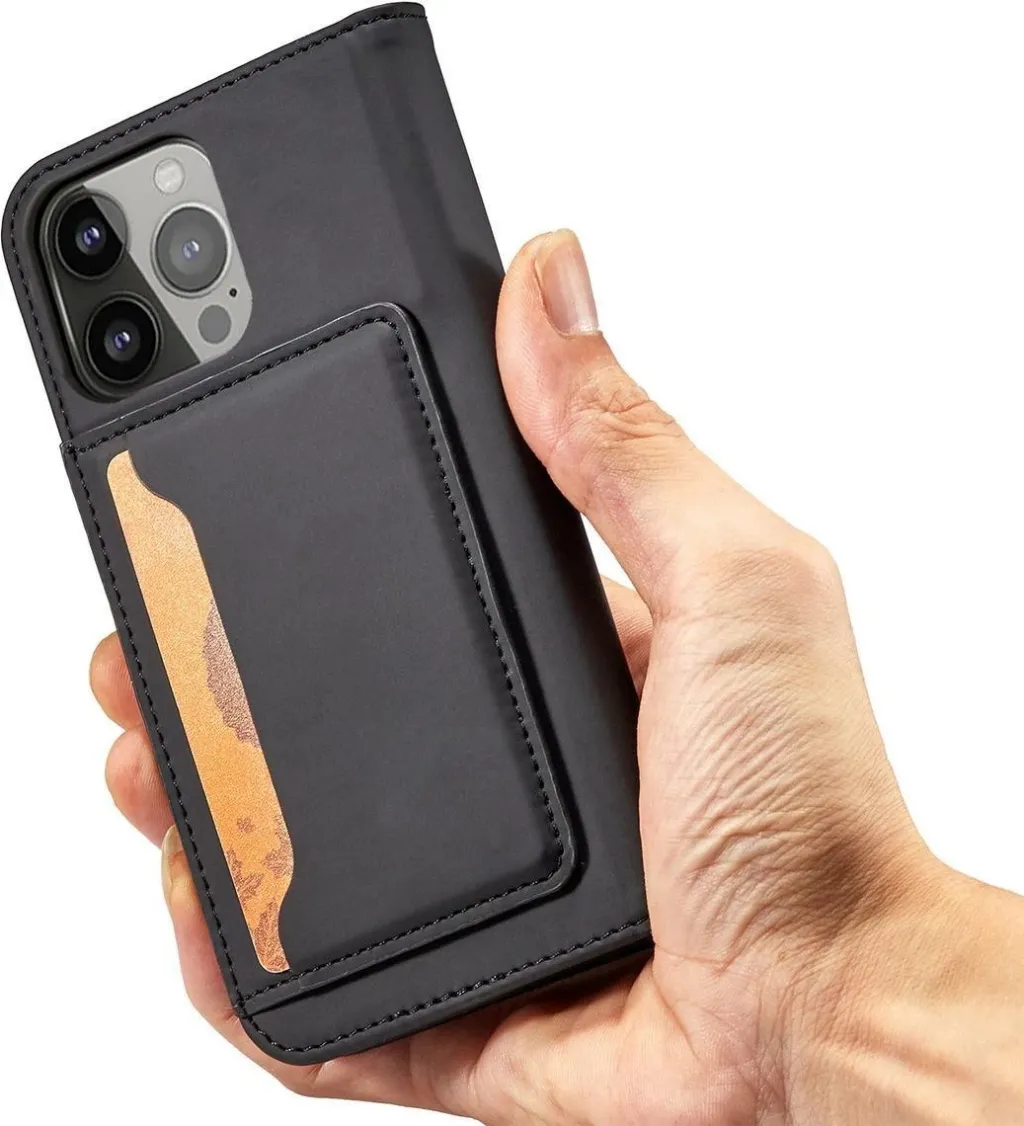 Mbështjellës Hurtel Magnet Card Case për iPhone 14, portofol, mbajtës, e zezë - 9