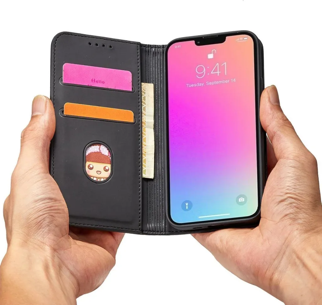 Mbështjellës Hurtel Magnet Card Case për iPhone 14, portofol, mbajtës, e zezë - 10