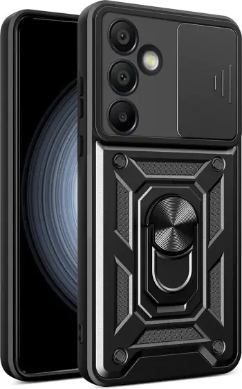Mbështjellës Hurtel Hybrid Armor Camshield me stand dhe kapak kamere për Samsung Galaxy A26, zi