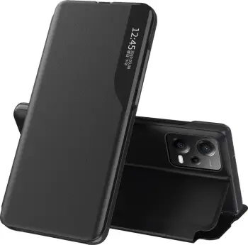 Mbulese me kapak Hurtel Eco Leather View Case për Xiaomi Redmi Note 12 Pro Plus, funksion stand, e zezë