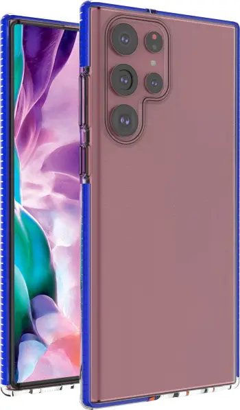Mbështjellës Hurtel Spring Case për Samsung Galaxy S22 Ultra, xhel, kornizë kaltër, Transparent