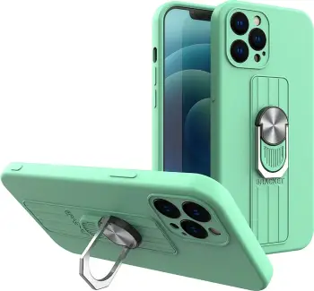 Mbështjellës silikoni Hurtel Ring Case me dorezë dhe qëndrim për iPhone 12 Pro Max, mint