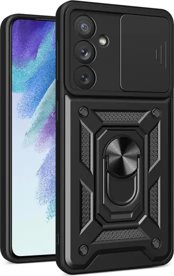 Mbështjellës Hurtel Hybrid Armor Camshield për Samsung Galaxy A54 5G, me kapak kamere, unazë 360°, pllakë magnetike, material TPU+PC, i zi