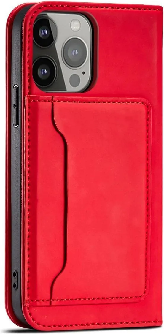 Mbulesë telefoni Hurtel Magnet Card Case për Samsung Galaxy S23, me xhepa për karta, funksion qëndrues, e kuqe - 5