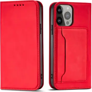 Mbulesë telefoni Hurtel Magnet Card Case për Samsung Galaxy S23, me xhepa për karta, funksion qëndrues, e kuqe