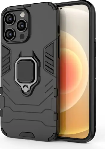 Maskë mbrojtëse Hurtel Ring Armor për iPhone 14 Pro Max, me unazë magnetike, e zezë