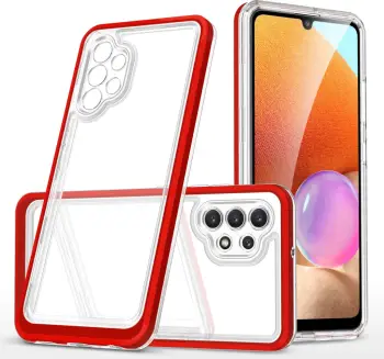 Këllëf telefoni Hurtel Clear 3in1 për Samsung Galaxy A32 5G, xhel, me kornizë, i kuq