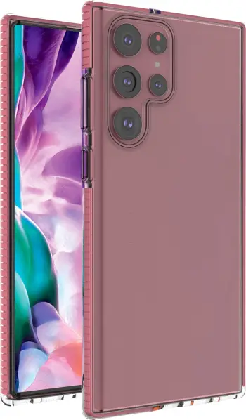 Mbulesë xheli Hurtel Spring Case për Samsung Galaxy S22 Ultra, transparente, kornizë rozë e çelët