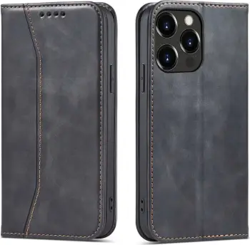 Kapak portofol Hurtel Magnet Fancy Case për iPhone 13 Pro Max, me mbajtëse kartash, funksion qëndrues, i zi
