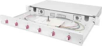 Panel menaxhimi kabllosh Digitus FO splice box 1U, LC, OM4, çelik, gri
