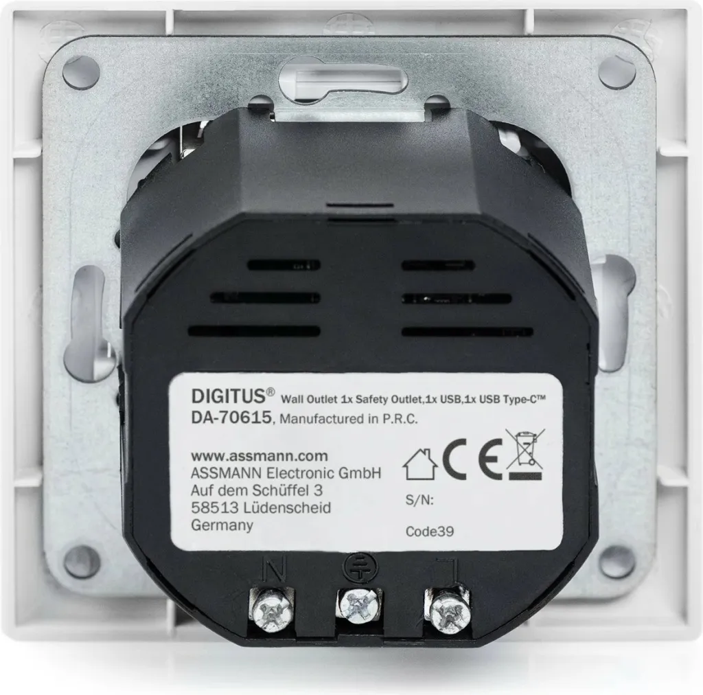 Prizë murale Digitus DA-70615, 1x Schuko, USB A dhe USB C, e bardhë - 2