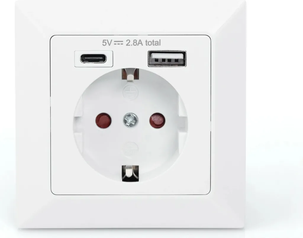 Prizë murale Digitus DA-70615, 1x Schuko, USB A dhe USB C, e bardhë - 3