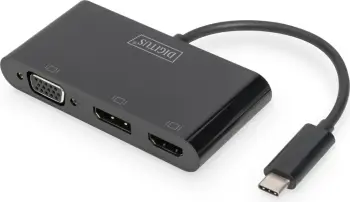 Adapter grafik Digitus USB-C në DisplayPort/HDMI/VGA, i zi
