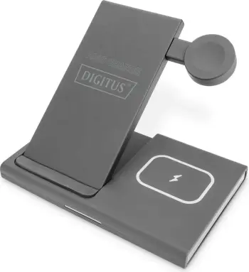 Stacion karikimi 3-në-1 Digitus për iPhone, Apple Watch, AirPods, gri