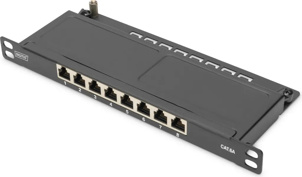 Patch panel Digitus Cat6a 8-portë, rackmount, i zi - 1