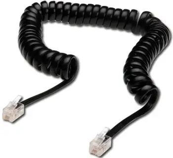Kabllo lidhës telefonik spirale Digitus AK‑460101‑040‑S, RJ10 në RJ10, 4 m, e zezë