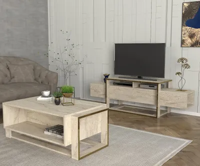 Komodinë për TV Bianco, travertin - 5