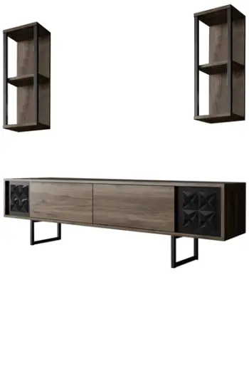 Set mobiljesh për dhomë dite Hanah Home, Black Line, ngjyrë arre, e zezë