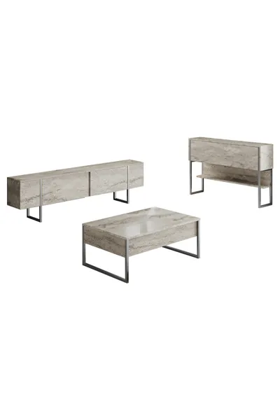 Set mobiljesh për dhomë dite, Luxe, travertin, argjend - 8