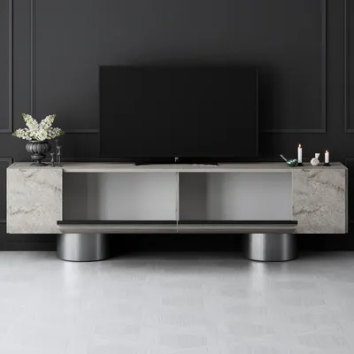 Komodë TV Hanah Home, bohem, travertin, argjend - 4