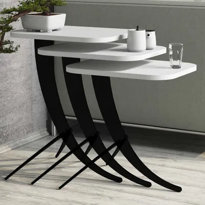 Set tavolinash ndihmëse, 3 copë, Hanah Home, Pion, e bardhë - 2