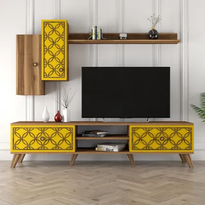 Set komodë TV Hanah Home, Class S, ngjyrë arre dhe e verdhë - 2