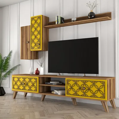 Set komodë TV Hanah Home, Class S, ngjyrë arre dhe e verdhë - 3
