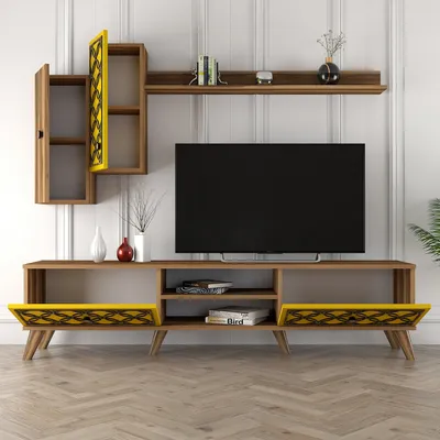 Set komodë TV Hanah Home, Class S, ngjyrë arre dhe e verdhë - 4