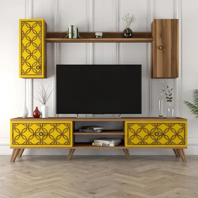 Set komodë TV Hanah Home, Class S, ngjyrë arre dhe e verdhë - 5