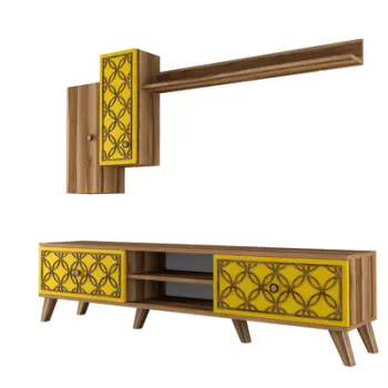 Set komodë TV Hanah Home, Class S, ngjyrë arre dhe e verdhë