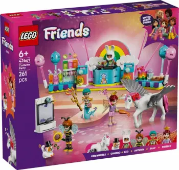 Set lodrash LEGO Friends 42661, 261 pjesë, me 5 minifigura, Party me njëbrirësh dhe zanë