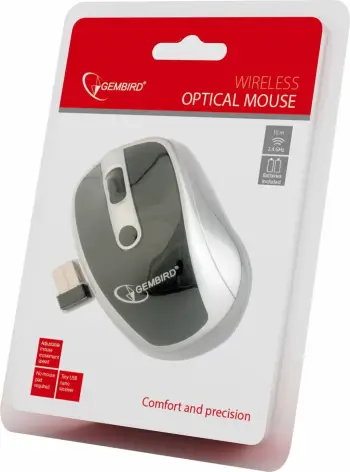 Maus wireless Gembird MUSW-002, optik, 1600 dpi, Nano USB, zi/argjendtë