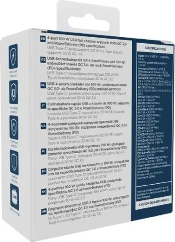 Karikues Gembird TA-UC-PDQC100LCD-01-BK për laptop e celular, 100W, i zi