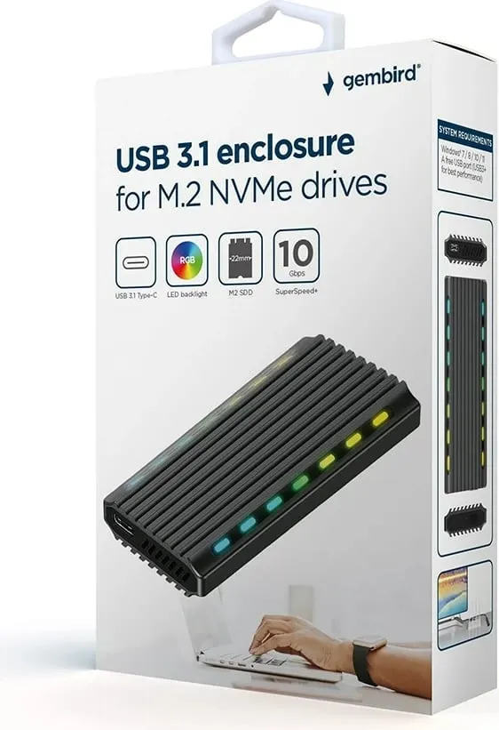 Kuti për disk Gembird EE2280-U3C-03 USB 3.1 M.2 NVMe drives, RGB, e hirtë - 4