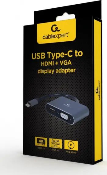 Adapter GEMBIRD USB Type-C në HDMI + VGA, gri
