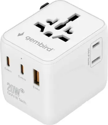 Përshtatës universal udhëtimi Gembird, 20W, 2x USB, USB C, i bardhë