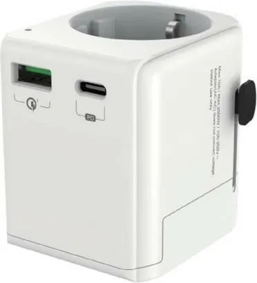 Përshtatës udhëtimi Gembird Grounded Universal, 20W, USB C PD, USB A QC, i bardhë - 6