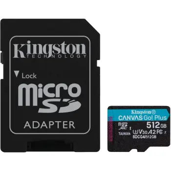 Kartelë memorie microSDXC Kingston Canvas Go Plus Gen4 512GB me adapter, Turquoise