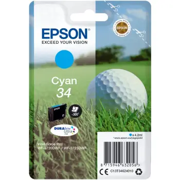 Toner Epson Golf ball Singlepack Cyan 34 DURABrite Ultra Ink, standard, 4.2ml, 1 copë, cyan