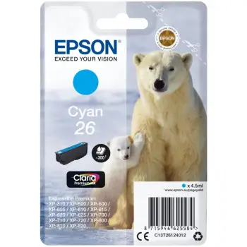 Bojë Epson Polar bear Singlepack Cyan 26 Claria Premium, Standard Yield, 4.5 ml