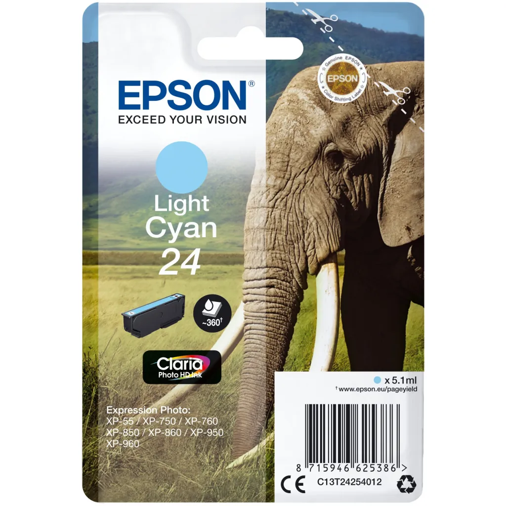 Toner Epson Elephant 24 Claria Photo HD, Light Cyan, 5.1ml - 1