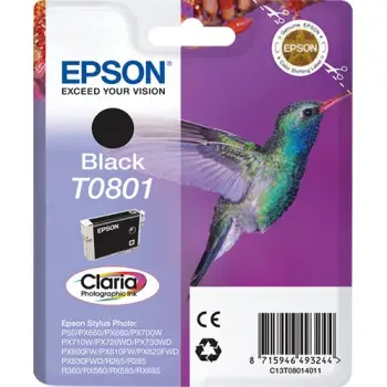 Toner Epson Hummingbird Singlepack T0801, Pigment-based, 7.4 ml, e zezë
