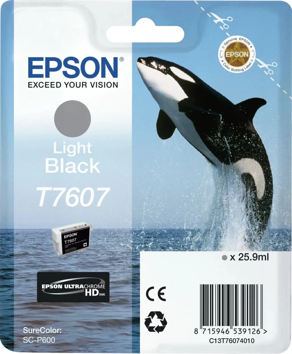 Toner Epson T7607, SureColor SC-P600, 25.9 ml, e zezë e lehtë - 1