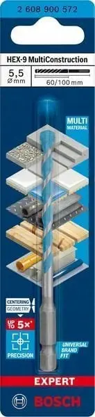 Spiralë stërvitëse Bosch HEX-9 MULTICONSTRUCTION, 5.5 x 60 x 100mm, Expert