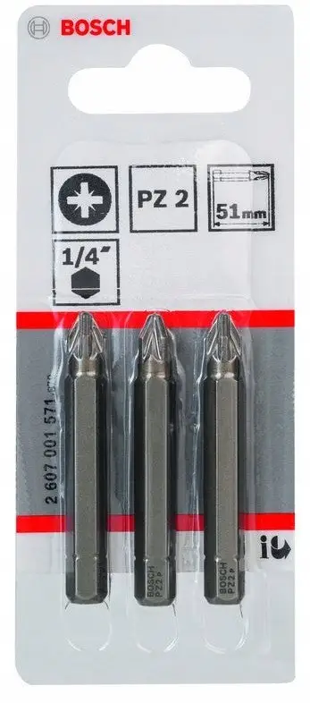 Bit kaçavide Bosch Extra Hard PZ2, 50mm, set 3 copë
