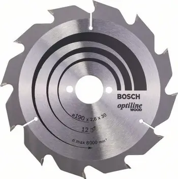 Disk sharrë rrethore Bosch Optiline Wood 190mm, 12 dhëmbë, vrimë 30mm