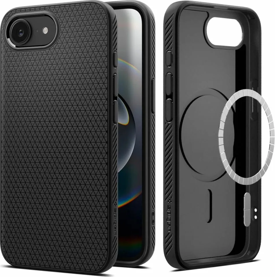 Mbështjellës Spigen Liquid Air Mag MagSafe për iPhone 16e, i zi, gjysmë-transparent - 1