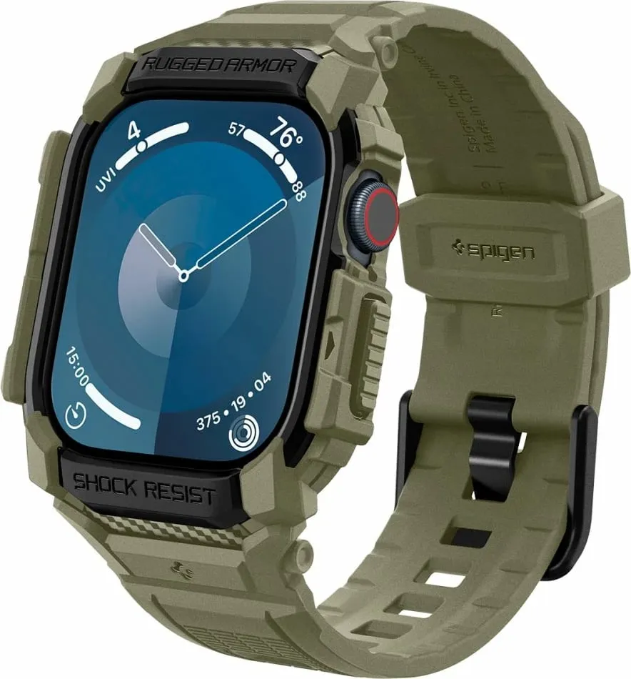 Futera dore Spigen Rugged Armor Pro për Apple Watch 10 46mm, silikoni, Vintage Khaki - 1