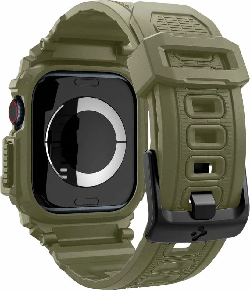 Futera dore Spigen Rugged Armor Pro për Apple Watch 10 46mm, silikoni, Vintage Khaki - 2