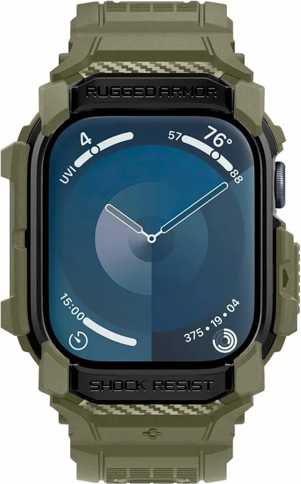 Futera dore Spigen Rugged Armor Pro për Apple Watch 10 46mm, silikoni, Vintage Khaki - 4